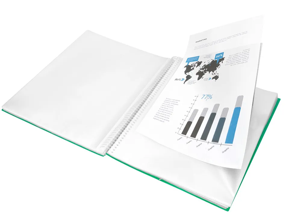 Protège-documents liderpapel polypropylène couverture rigide spirale 30 pochettes fixes a4 210x297mm coloris vert