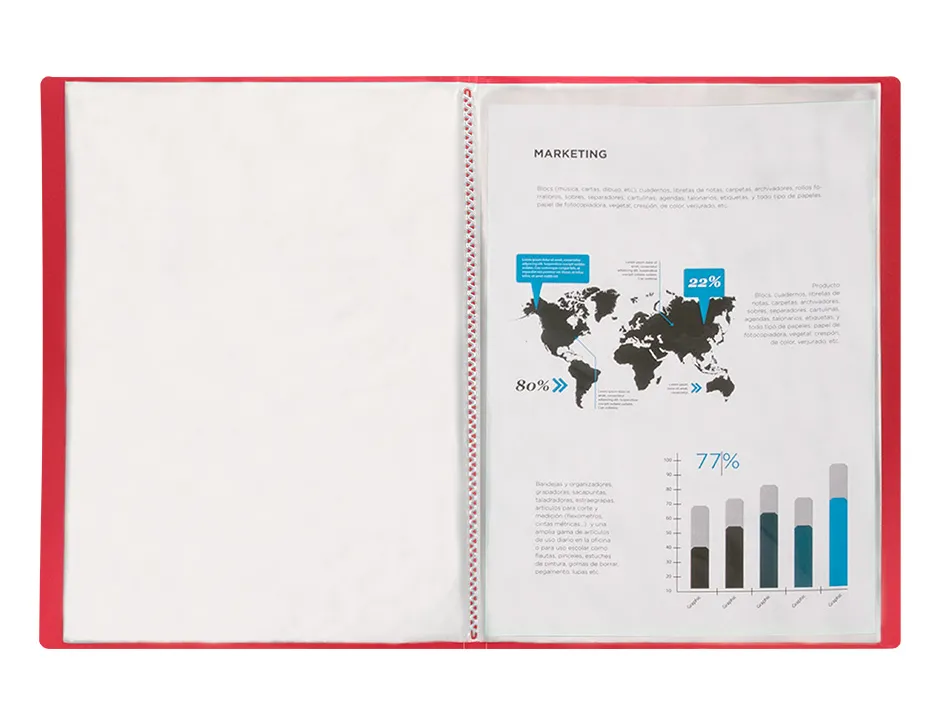 Protège-documents liderpapel polypropylène couverture flexible 40 pochettes fixes a4 210x297mm rouge translucide