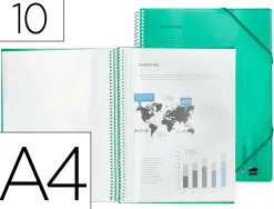 Protège-documents liderpapel polypropylène couverture rigide spirale 10 pochettes fixes a4 210x297mm coloris vert