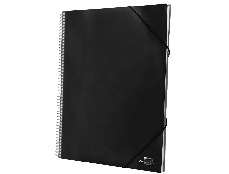Protège-documents liderpapel polypropylène couverture rigide spirale 40 pochettes fixes a4 210x297mm coloris noir