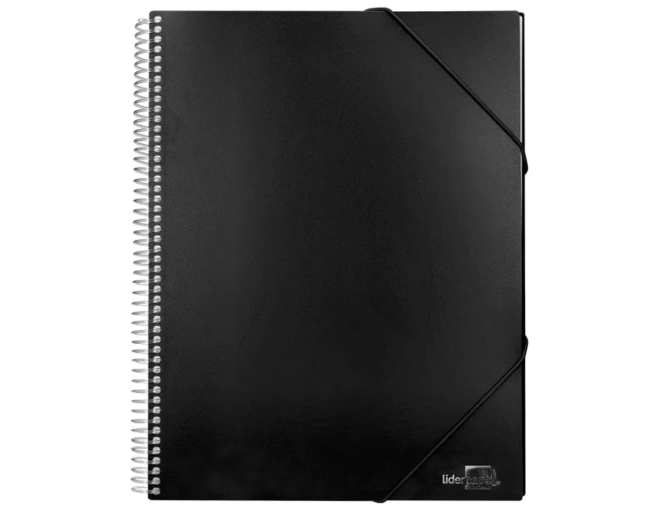 Protège-documents liderpapel polypropylène couverture rigide spirale 40 pochettes fixes a4 210x297mm coloris noir