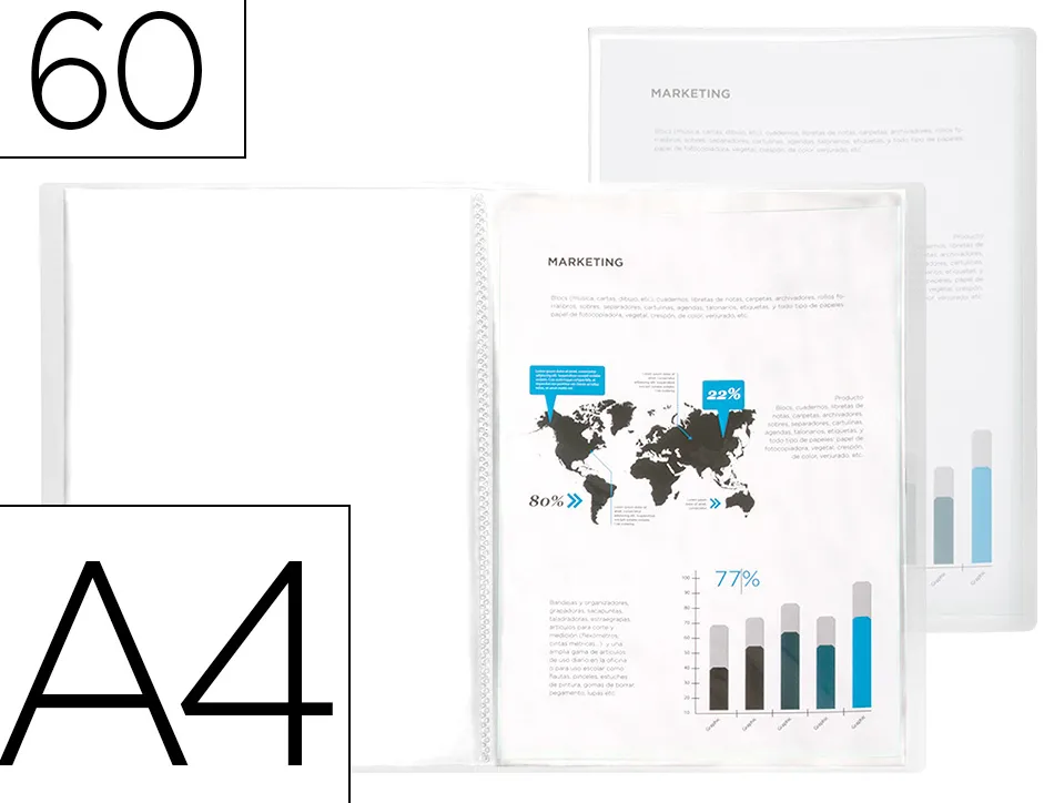 Protège-documents liderpapel polypropylène couverture flexible 60 pochettes fixes a4 210x297mm transparent