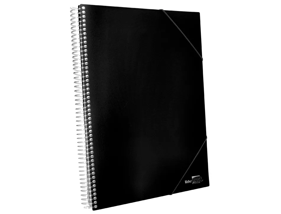 Protège-documents liderpapel polypropylène couverture rigide spirale 50 pochettes fixes a4 210x297mm coloris noir