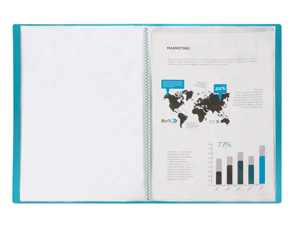 Protège-documents liderpapel polypropylène couverture flexible 20 pochettes fixes coloris bleu translucide