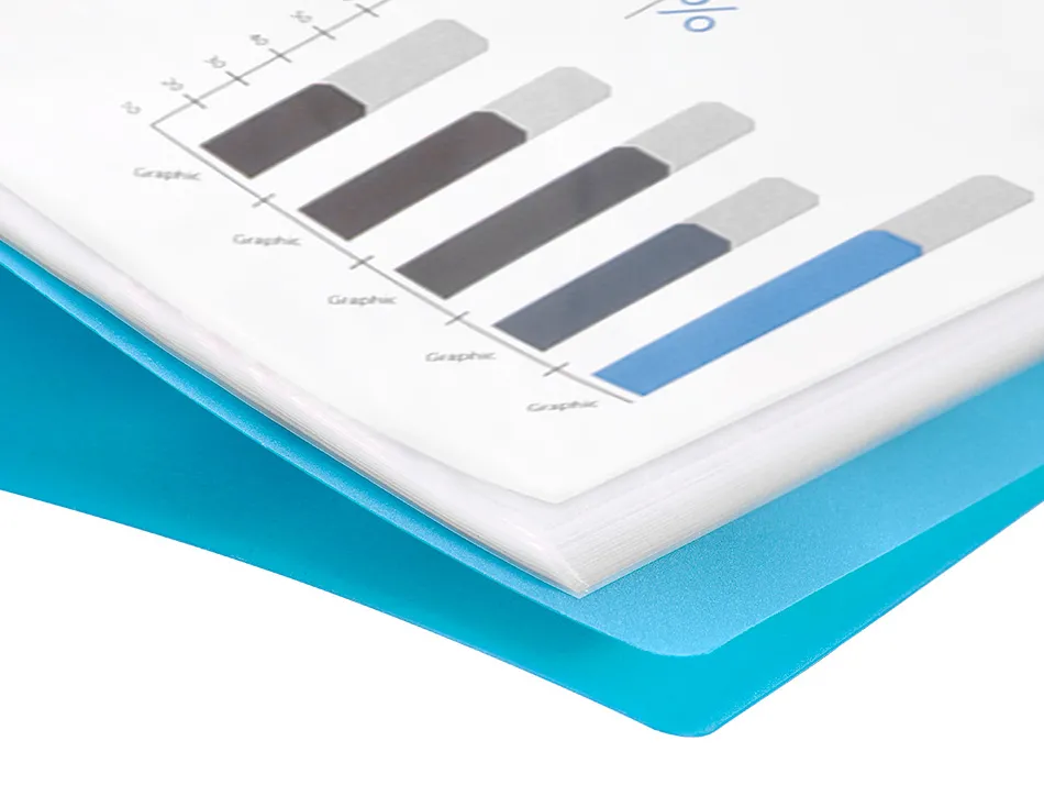Protège-documents liderpapel polypropylène couverture flexible 20 pochettes fixes coloris bleu translucide