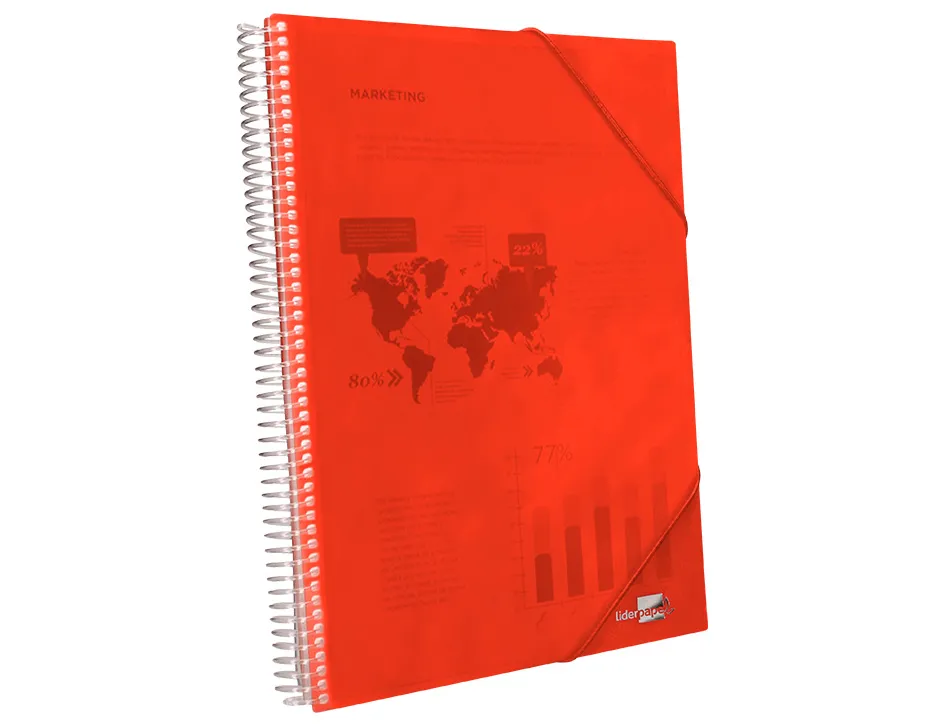 Protège-documents liderpapel polypropylène couverture rigide spirale 30 pochettes fixes a4 210x297mm coloris rouge