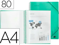 Protège-documents liderpapel polypropylène couverture rigide spirale 80 pochettes fixes a4 210x297mm coloris vert