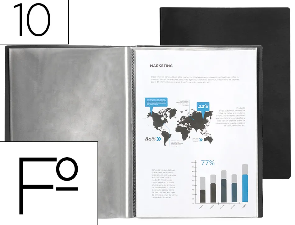 Protège-documents liderpapel polypropylène souple 50/100e 10 pochettes a4 210x297mm coloris noir
