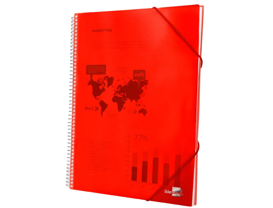 Protège-documents liderpapel polypropylène couverture rigide spirale 80 pochettes fixes a4 210x297mm coloris rouge
