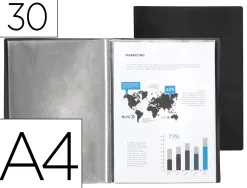 Protège-documents liderpapel polypropylène couverture flexible 30 pochettes fixes a4 210x297mm noir opaque