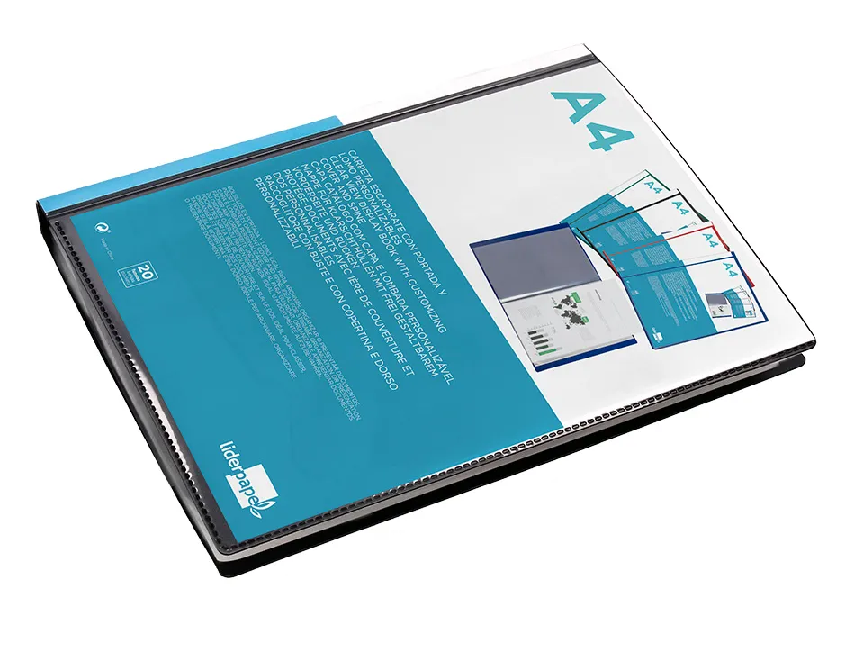 Protège-documents liderpapel personnalisable kangourou polypropylène 20 pochettes fixes a4 210x297mm coloris noir