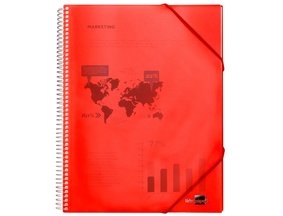 Protège-documents liderpapel polypropylène couverture rigide spirale 60 pochettes fixes a4 210x297mm coloris rouge