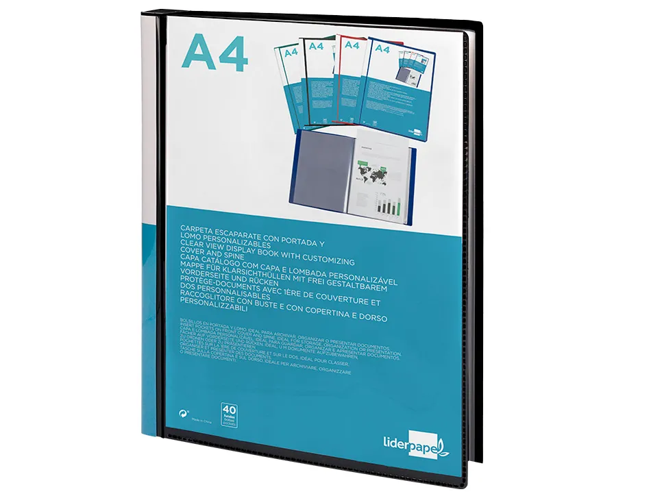 Protège-documents liderpapel personnalisable kangourou polypropylène 40 pochettes fixes a4 210x297mm coloris noir