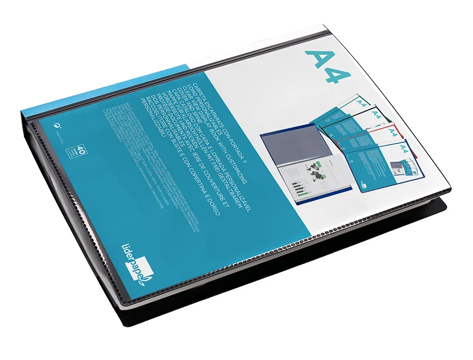 Protège-documents liderpapel personnalisable kangourou polypropylène 40 pochettes fixes a4 210x297mm coloris noir