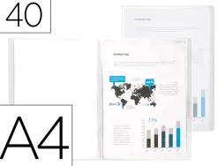 Protège-documents liderpapel polypropylène couverture flexible 40 pochettes fixes a4 210x297mm transparent