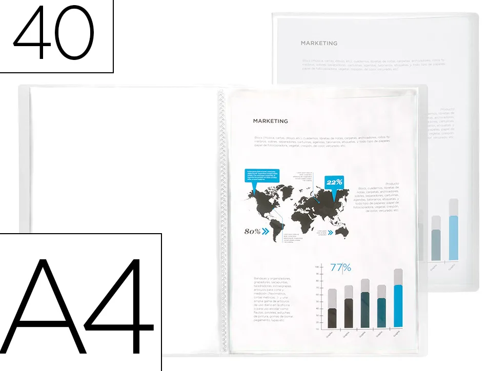 Protège-documents liderpapel polypropylène couverture flexible 40 pochettes fixes a4 210x297mm transparent