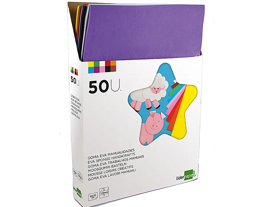 Présentoir de 50 plaques mousse liderpapel 60g/m2 épaisseur 1,5mm 500x700mm 10 coloris assortis
