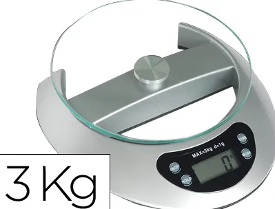 Pèse-lettres électronique q-connect 3kg base 19x21cm diamètre plateau 17cm plateforme cristal tempéré écran lcd