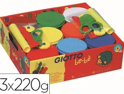 Pâte à modeler giotto be-bè schoolpack accessoires 2 rouleaux 2 paires de ciseaux 2 roulettes 2 mirettes 8 pots 220g