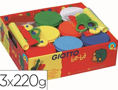 Pâte à modeler giotto be-bè schoolpack accessoires 2 rouleaux 2 paires de ciseaux 2 roulettes 2 mirettes 8 pots 220g
