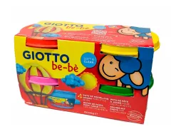 Pâte à modeler giotto be-bè testé dermatologiquement coloris assortis rouge jaune magenta vert 4 pots 100g
