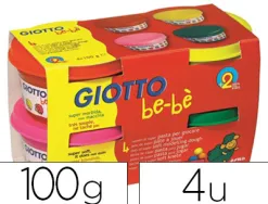 Pâte à modeler giotto be-bè testé dermatologiquement coloris assortis rouge jaune magenta vert 4 pots 100g