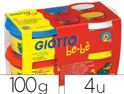 Pâte à modeler giotto be-bè testé dermatologiquement coloris assortis rouge jaune cyan blanc 4 pots 100g