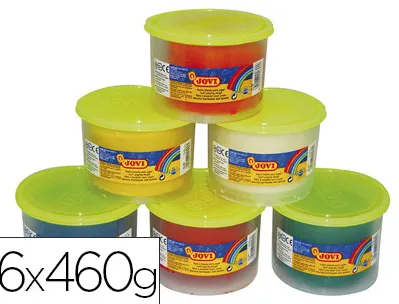 Pâte à modeler jovi box blandiver coloris assortis blanc jaune rouge vert bleu orange 6 pains 460g