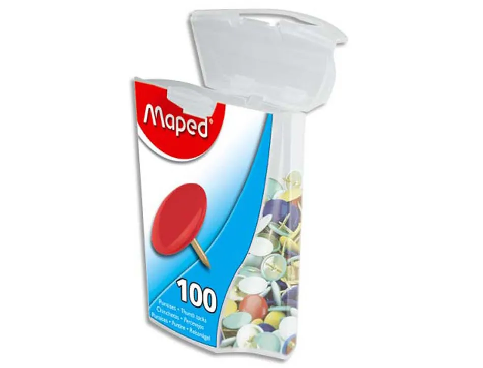 Punaise maped coloris assortis diamètre 10mm boîte distributrice 100 unités