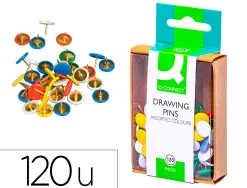 Punaise q-connect diamètre 10mm coloris assortis boîte plastique 120 unités