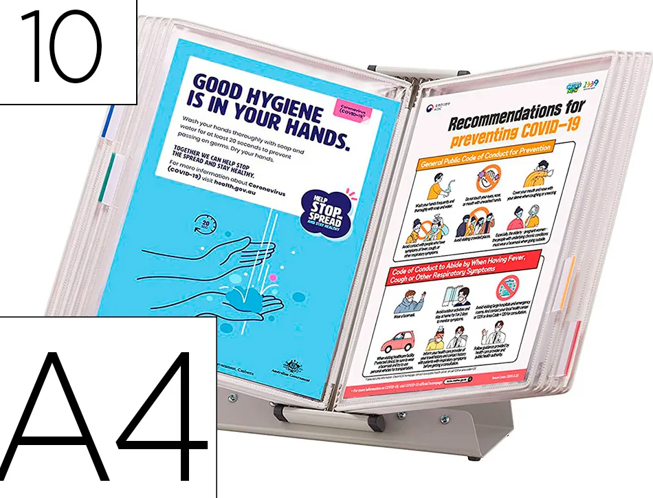 Pupitre de consultation tarifold antimicrobien format a4 10 poches blanc