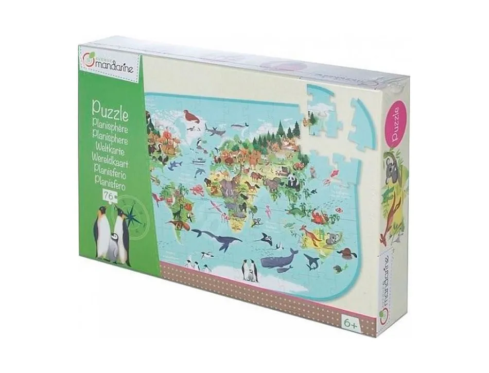 Puzzle avenue mandarine planisphère avec les animaux du monde