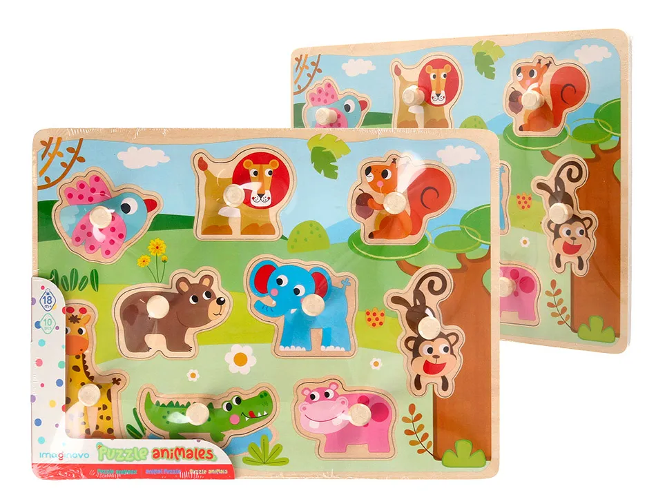 Puzzle enfant imaginovo animaux bois +18 mois 9 pieces 30x22,5x1,5 cm