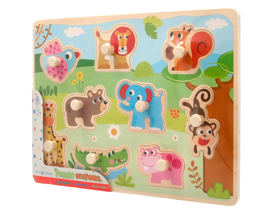 Puzzle enfant imaginovo animaux bois +18 mois 9 pieces 30x22,5x1,5 cm