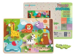 Puzzle enfant imaginovo animaux 3d bois +12 mois 8 pieces 29,5x22x1,7 cm
