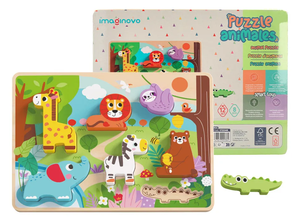 Puzzle enfant imaginovo animaux 3d bois +12 mois 8 pieces 29,5x22x1,7 cm