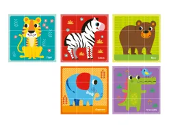 Puzzle enfant imaginovo cubes d'animaux bois +24 mois 15 pieces 12 modeles inclus 22x22x6,4 cm