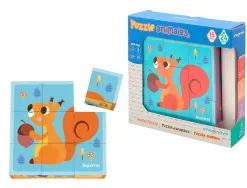 Puzzle enfant imaginovo cubes d'animaux bois +24 mois 15 pieces 12 modeles inclus 22x22x6,4 cm