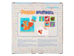Puzzle enfant imaginovo cubes d'animaux bois +24 mois 15 pieces 12 modeles inclus 22x22x6,4 cm
