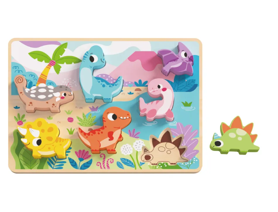 Puzzle enfant imaginovo dinosaures 3d bois +12 mois 8 pieces 29,5x22x1,7 cm