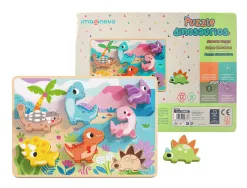 Puzzle enfant imaginovo dinosaures 3d bois +12 mois 8 pieces 29,5x22x1,7 cm