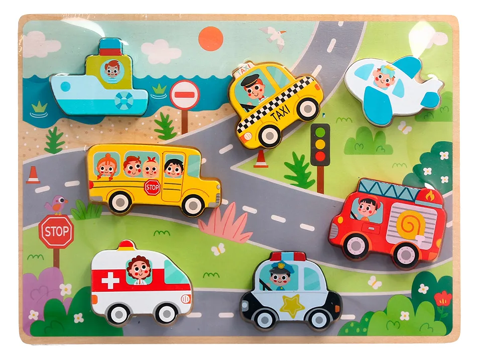 Puzzle enfant imaginovo vehicules 3d bois +12 mois 8 pieces 29,5x22x1,7 cm