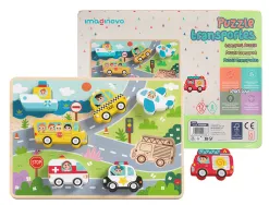 Puzzle enfant imaginovo vehicules 3d bois +12 mois 8 pieces 29,5x22x1,7 cm