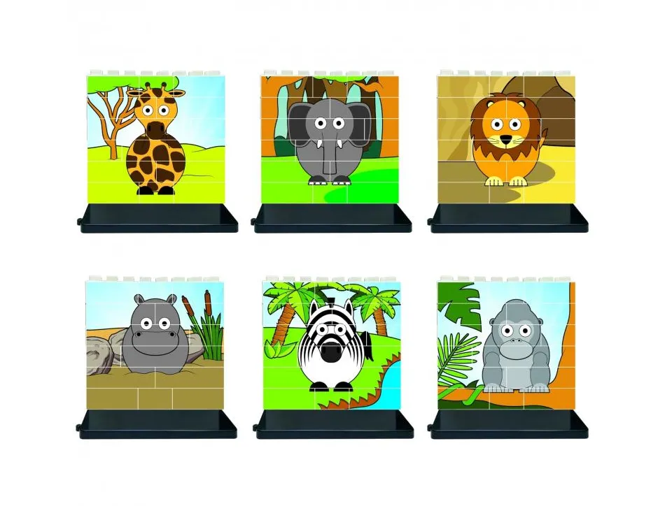 Puzzle up les animaux de la savane culture club construire a la verticale 6 puzzles de 14 pieces 6 bases