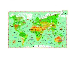 Puzzles cartes du monde djeco tour du monde 200 pieces 1 poster modele et 1 livret