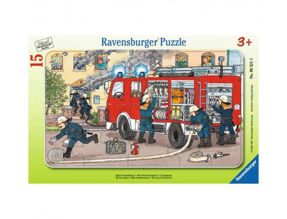 Puzzles carton 15 pieces ravensburger ma voiture de pompier 1 puzzle de 15 pieces et 1 cadre