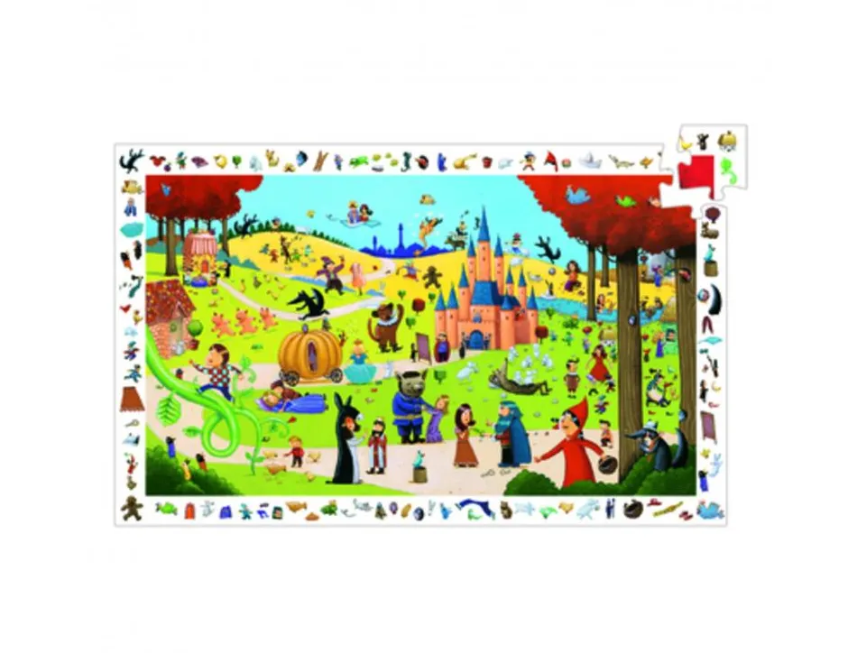 Puzzles carton d observation djeco les contes 2 en 1 54 pieces et 1 poster modele