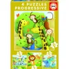 Puzzles progressifs educa les animaux sauvages en carton epais 4 puzzles 12 16 20 et 25 pieces