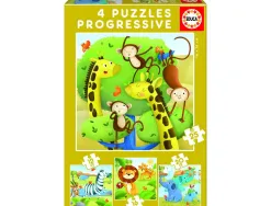 Puzzles progressifs educa les animaux sauvages en carton epais 4 puzzles 12 16 20 et 25 pieces