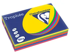 Ramette clairefontaine assortiments 160g 5x 50 fuilles a4 coloris intenses jaune bleu vert fuchsia rouge